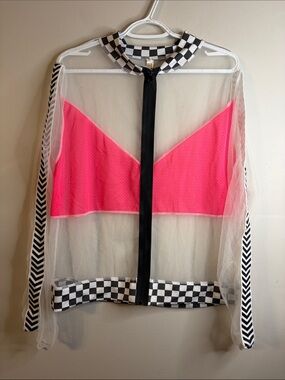 TRUE ROCK Neon Pink Sheer Bomber Checker Trim GUC Size XXL #252